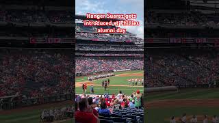 Ranger Suarez gets introduced at Phillies alumni day [upl. by Ekusoyr826]