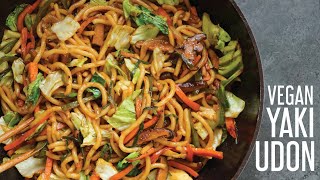 Vegan Yaki Udon  Japanese StirFried Thick Wheat Noodles [upl. by Esorlatsyrc]