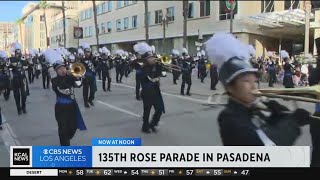 Protesters briefly stop the 135th Rose Parade Monday morning [upl. by Constantina]