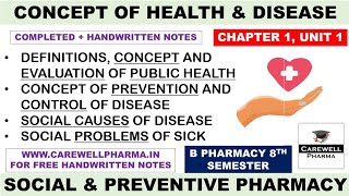 Concepts of health and disease  Chapter 1 Unit 1  Social and preventive pharmacy 8th sem  CP [upl. by Ahsilem]