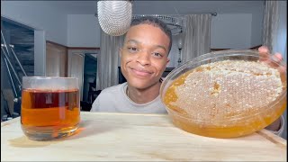 ASMR EATING A GIANT RAW HONEYCOMB 🍯🐝 [upl. by Wilden472]