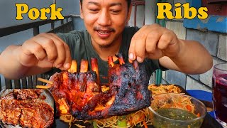 Grilled Pork ribs schezwan Mushroom Chowmein Mukbang [upl. by Tema]