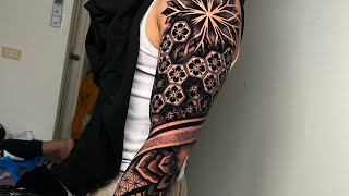 TATTOO VLOG 7 FULL SLEEVE GEOMETRIC MANDALA TATTOO IN 2 CONSECUTIVE DAYS tattoo fyp trending [upl. by Rafael142]