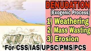 Denudation  Weathering  Mass Wasting  Erosion  For CSSIASUPSCPMSPCS [upl. by Gizela]