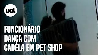 Funcionário de pet shop é flagrado dançando com cadela Rotina [upl. by Lupien990]