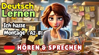 Ich hasse Montage A2B1  Deutsch Lernen  Hören amp Sprechen  Geschichte amp Wortschatz [upl. by Pippa691]