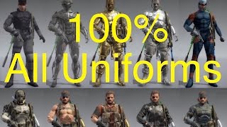 MGSV Phantom Pain  All Snake Uniforms 100 Complete Metal Gear Solid 5 [upl. by Kirchner]