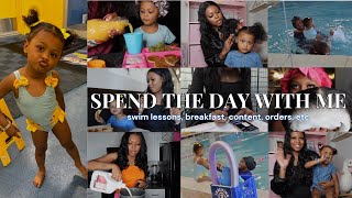 SPEND THE DAY WITH ME Swim Lessons GRWM Breakfast Shipping Orders Entreprenuer  Mom Life [upl. by Dragone]