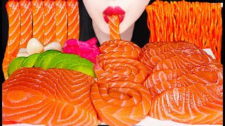 ASMR SALMON SASHIMI FIRE NOODLES 불닭볶음면 연어 회 먹방 MUKBANG EATING [upl. by Chien]