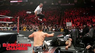 Shane McMahon makes wild CoasttoCoast leap in Tag Team Title bout WWE Elimination Chamber 2019 [upl. by Sirtemed]