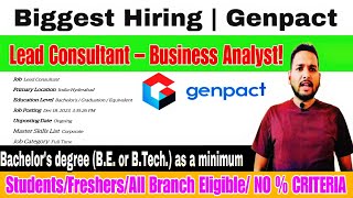 Genpact Off Campus Hiring 202223  Job  Lead Consultant  Location  Hyderabad  BE or BTech [upl. by Lord168]