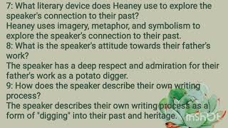 Digging by Seamus Heaney 2 mark question answer [upl. by Hitt]