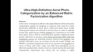 Ultra High Definition Aerial Photo Categorization by an Enhanced Matrix Factorization Algorithm [upl. by Pauly]