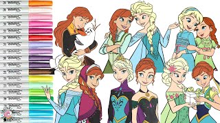 Disney Princess Coloring Book Compilation Frozen Sisters Anna Elsa Olaf Kristoff [upl. by Nyrhtak]