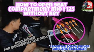 How to Open seat compartment Mio i 125 without key  Disclaimer For emergency use only [upl. by Yllom]