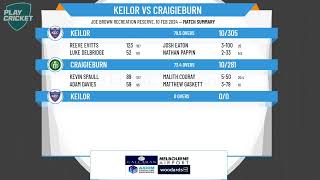 Victorian Turf CA  Kookaburra SportsTurner Shield  Rd10  Keilor v Craigieburn  Day 2 [upl. by Fryd683]