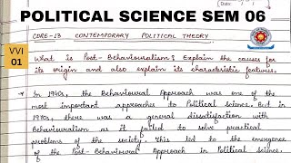 POST BEHAVIOURALISM  CAUSES OF ITS ORIGIN  CHARACTERISTIC FEATURES  CORE 13 POL SCIENCE SEM 06 [upl. by Adnahcal]