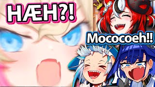 HoloEN Loses It After Hearing Mococos Accent Live On Stream 【Hololive EN】 [upl. by Ahsercul525]