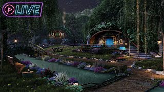 247 Hobbit Village Ambience🌙Calm Night in the Shire Nature Sounds Occasional Rain Wind Chimes [upl. by Anilram]