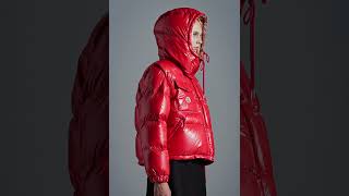 MONCLER Shiny Karakorum Short Down Jacket Hooded Glossy Red Women [upl. by Halden675]