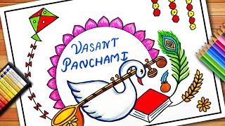 Vasant Panchami Drawing  Vasant Panchami Poster  Basant Panchami Drawing  Basant Panchami Poster [upl. by Ahsiak]