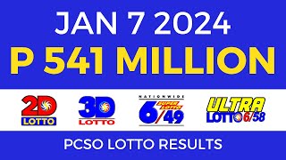 Lotto Result January 7 2024 9pm PCSO [upl. by Oniratac]