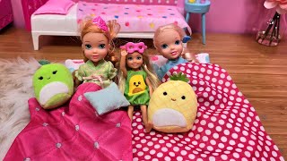 Sleepover at Chelsea  Elsa amp Anna toddlers  Barbie surprise toys  bedtime routine [upl. by Enehs]