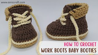 Crochet for Beginners DIY Tutorial Work Boots Baby Booties [upl. by Nwahsyd]