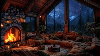 Mountain Cabin Thunderstorm  Cozy Fireplace Ambience [upl. by Calva]