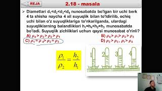 17 Harakatlanayotgan suyuqlik va gazlarda bosim 2024 25 masala yechish [upl. by Atiekahs]