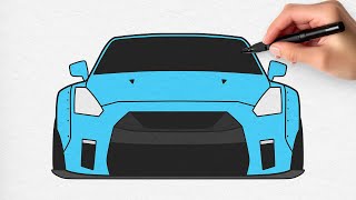 How to Draw a Nissan GTR R35 Easy  Step by Step Car Drawing [upl. by Aicsile]