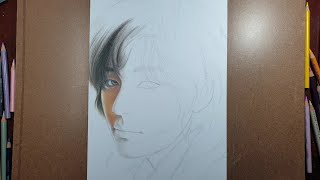 Part 1 How to color a portrait of BTS KIM TAE HYUNG 김태형 step by step  Drawing with PQuynh Art [upl. by Bili609]