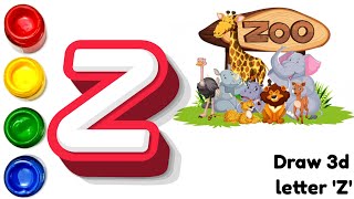 3d Z Letter Drawing  How to draw 3d letter Z  Bacchon ke liye Abc letters  Z for Zoo P26 [upl. by Elmina]