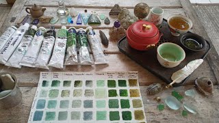 Lichen mossy mixes green earths and other greens  oil paints  part II [upl. by Llerahs]