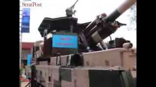 StratPost  Indias Arjun Catapult tracked artillery at DefExpo [upl. by Adnomal326]