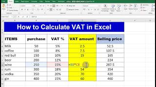 How to Calculate VAT in Excel  Calculate the VAT amount Calculate Selling Price  value added tax [upl. by Tyoh489]