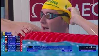 Cameron McEvoy’s 2113 50 Freestyle at the 2024 World Aquatics Championships [upl. by Cailean]