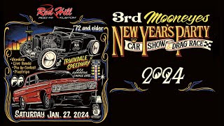 Mooneyes New Years Party 2024  Drag Race  Car Show  Irwindale Speedway [upl. by Aicena]