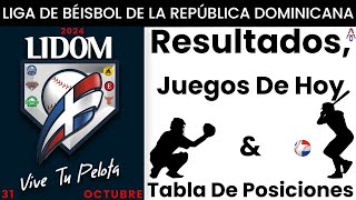 Resultados y Tabla de Posiciones en el Béisbol Invernal Dominicano  LIDOM  EN VIVO [upl. by Solomon421]