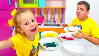 Nastya and Stacy Prepare Rainbow Noodles and Popcorn for Dad  Fun Competition for kids [upl. by Suhail]