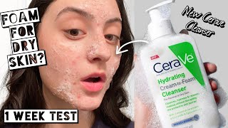 Testing NEW CeraVe Hydrating CreamtoFoam Cleanser  Foaming Cleanser for Dry Acne Prone Skin [upl. by Maye328]