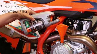 KTM FourStroke Oil Change  Cycle News [upl. by Egap]