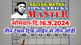 KALYAN MATKA TIPS AND TRICKS MASTER TODAY 1692024 KALYAN TODAY TEBLE TRICK LINE JODI [upl. by Enerak619]