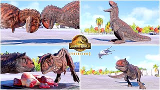 Demon Carnotaurus All Perfect Animations amp Interactions 🦖 Jurassic World Evolution 2  Dominion 2022 [upl. by Enomrej]