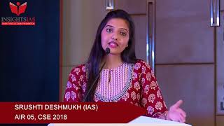 SRUSHTI DESHMUKH IAS  AIR 5  CSE 2018 [upl. by Ytisahcal]