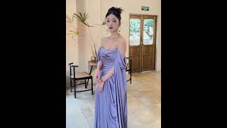 Sexy Lavender Satin Evening Dresses Prom Dresses [upl. by Sillad]