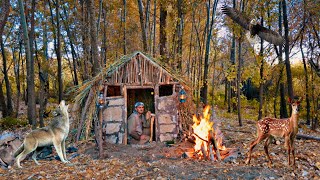 BUSHCRAFT CAMPING  Building SURVIVAL Shelter  solo survival camp  Clay Fireplace Cooking [upl. by Roter604]