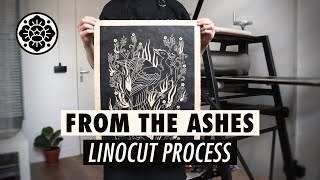 Linocut carving and printing quotFrom The Ashesquot by Maarit Hänninen linocut printmaking artprocess [upl. by Leakim]