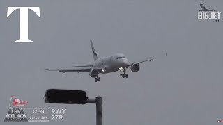 Shaky landings at Londons Heathrow airport as Storm Isha approaches [upl. by Nwahsyt]