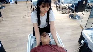 Vietnam Massage Face and Wash Hair in Street Barbershop With Girl Ms Yen Comfortable Relaxation [upl. by Benil]